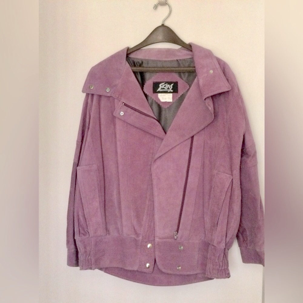 Vintage 1980’s lavender suede suit with well cut jacket and straight skirt